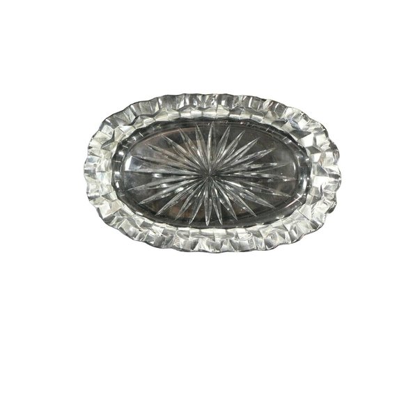 Dish Oval Starburst Glass Mint Candy Saw Tooth Rim Elegant Mid-Century - Picture 3 of 12